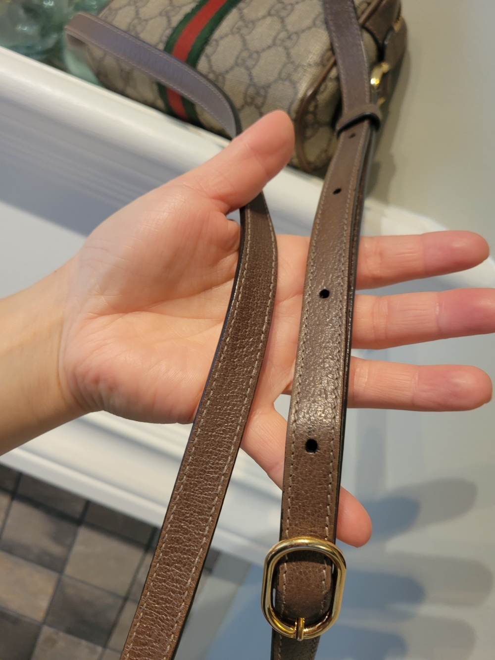 Gucci Brown Monogram Crossbody Bag with Signature Web Stripe - Picture 10 of 16
